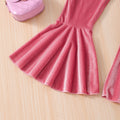 Girls' outfit set: pearl heart short-sleeve top + flare pants set