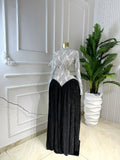 European and american cross-border women's winter  new arrival: long-sleeved stand collar slim-fit patchwork pleated maxi dress - elegant style
