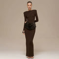 cross-border european and american women's clothing autumn/winter new collection: solid color, elegant, long-sleeved, shirred, slim-fit, bodycon, long dress for women