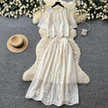 French chic lace-trimmed bubble sleeve top & high-waisted midi skirt two-piece set - slimming look