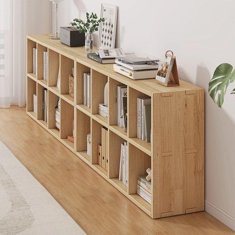 Solid wood bookshelf shelf floor-to-wall combination lattice cabinet living room kindergarten storage low household bookcase
