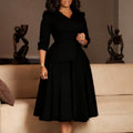 D3351 european and american style women's autumn fashion three-quarter sleeve blazer collar solid color large skirt plus size african dress