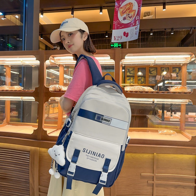 New contrasting color female junior high school student schoolbag fashion travel simple student backpack large capacity casual student backpack