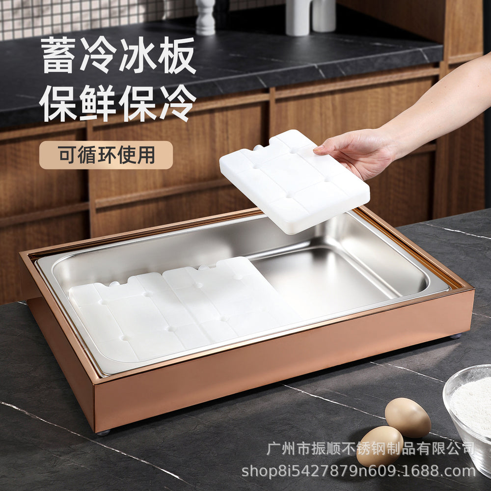 Stainless steel braised meat drain tray - commercial-grade display plate with lid for hotels, cafeterias, restaurants, and sushi restaurants - keeps food fresh and cold