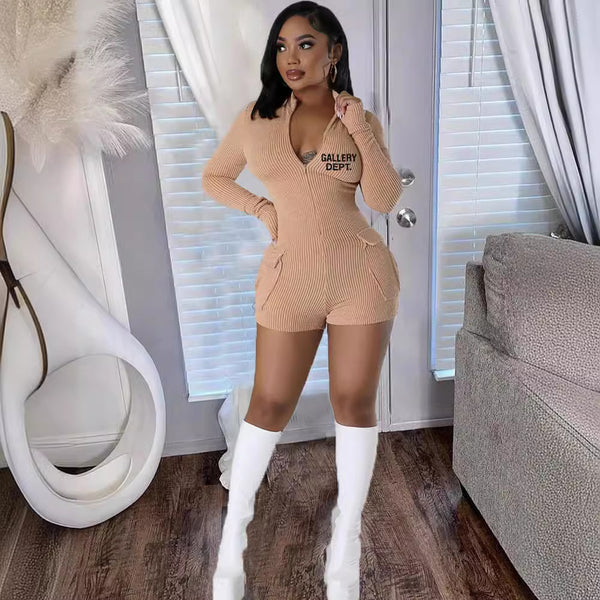 M3127D European and American   autumn and winter explosion threaded sexy pocket tight hip shorts jumpsuit