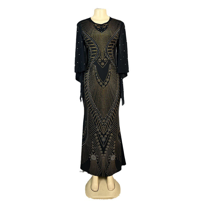 african cross-border sourcing: factory direct, european & american fashionable, slim-fit, stretchy, rhinestone & beaded maxi dress