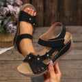 2025 summer new women's wedge heel platform sandals - plus size peep-toe beach sandals with floral embellishments (cross-border)