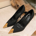 Black high heels women's 2026 new arrival stiletto heel designer elegant versatile metallic autumn/winter pointed toe single shoes spring slip-ons