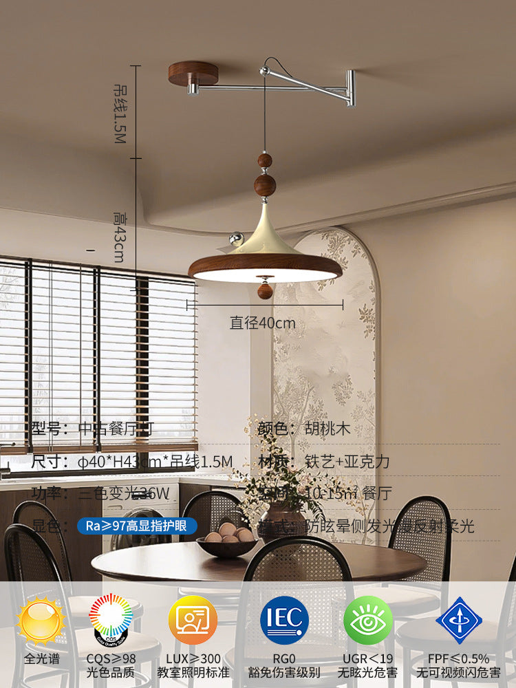 Creative personality antique rocker restaurant chandelier walnut color island chandelier full spectrum LED wrought iron chandelier
