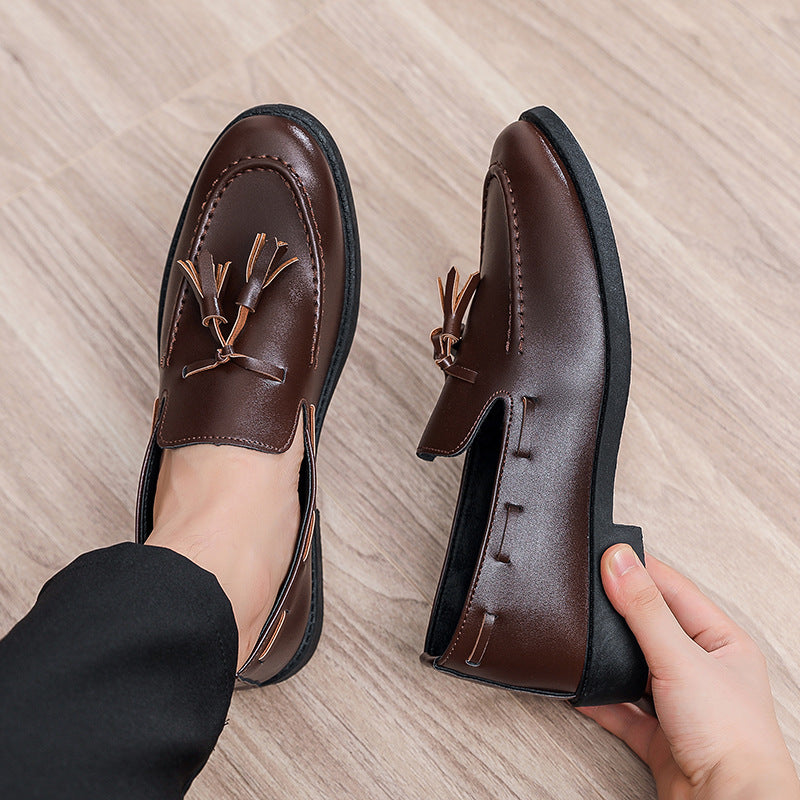Men's black leather dress shoes - british style, summer breathable, pointed toe, versatile for young professionals and students, black work shoes
