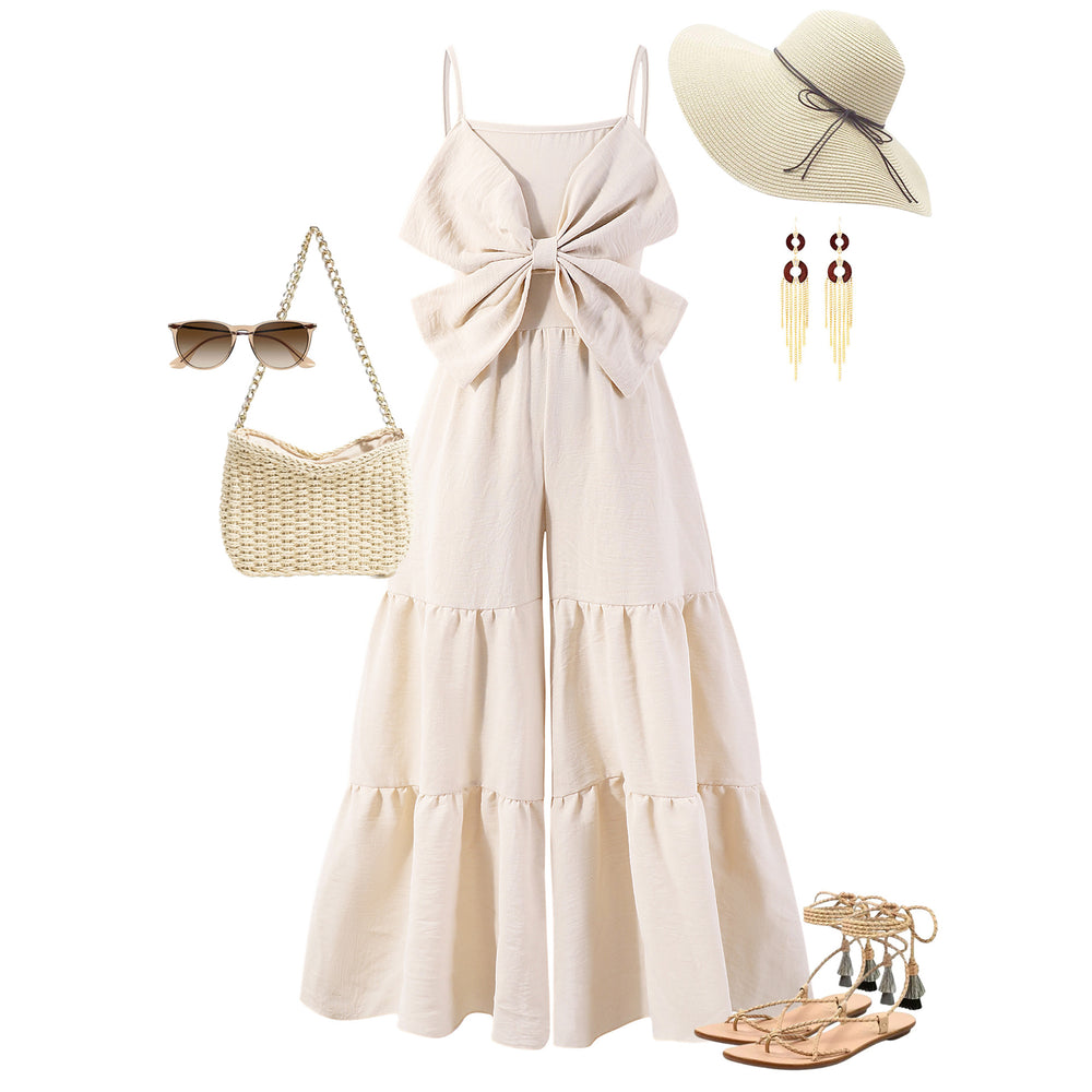 Children's (female) jumpsuit, large butterfly suspender bell jumpsuit