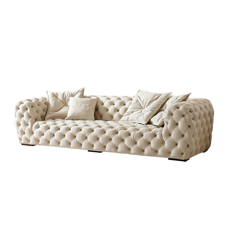 Italian cream style three-seater sofa - postmodern button-tufted fabric, suitable for small to large apartments, villas, and hotel show homes