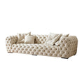 Italian cream style three-seater sofa - postmodern button-tufted fabric, suitable for small to large apartments, villas, and hotel show homes