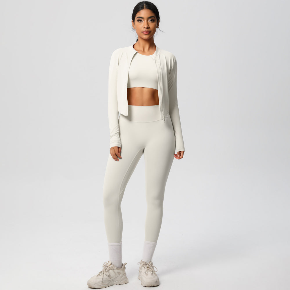 European and american style solid color seamless brushed yoga set - tight-fitting, quick-drying, butt-lifting workout running fitness three-piece set
