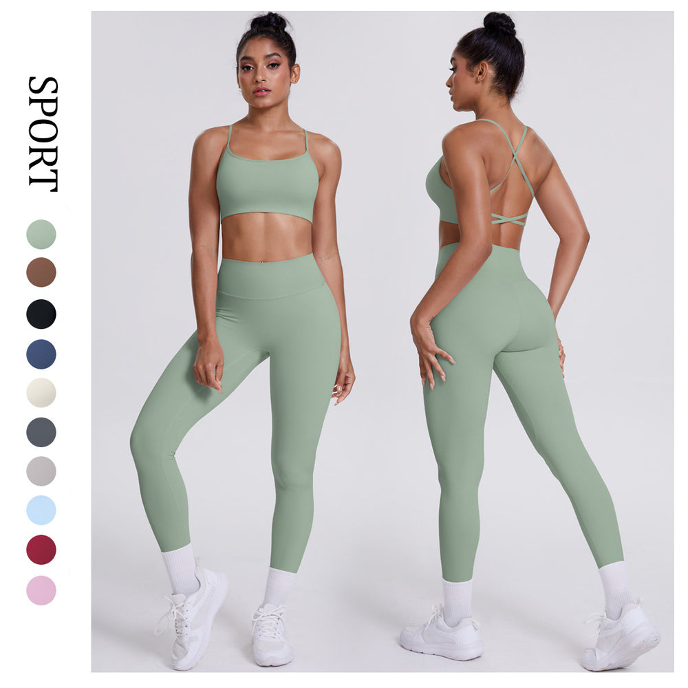 New criss-cross strap sports bra and leggings set - cloud-soft, quick-dry, compression yoga outfit for outdoor running and fitness