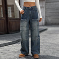 European and american cross-border women's spring/autumn new arrivals:  independent store washed heavy-duty multi-pocket denim cargo pants for women
