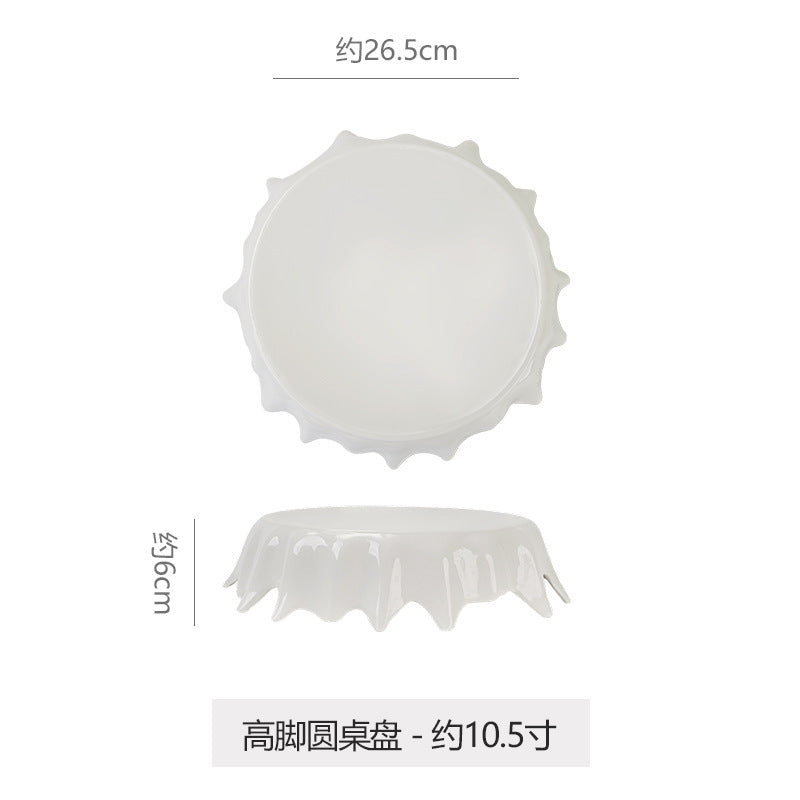 Creative irregular high round table plate white minimalist molecular gastronomy kitchen tableware round serving plate dessert sushi plate