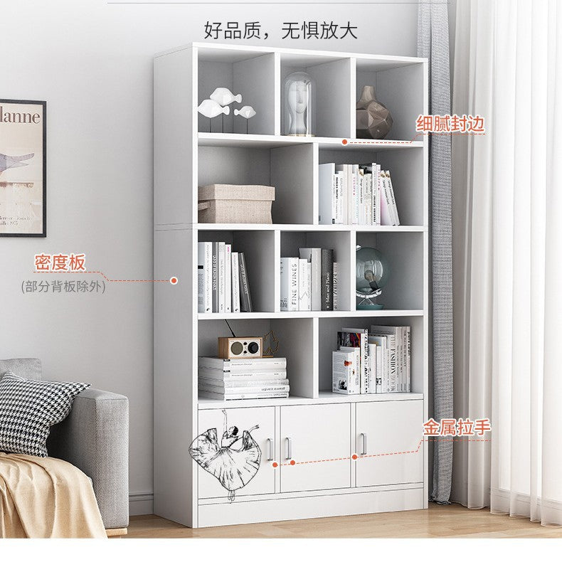 Simple bookshelf floor-to-ceiling against the wall, living room shelf layered storage rack, storage cabinet integrated, simple household bookcase