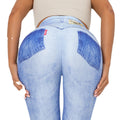 Clearance: european and american style digital print denim blue high-waisted, high-stretch, quick-dry yoga pants - women's activewear for running and fitness