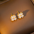 Tz-8200 - stud earrings (gold & white studs) [titanium steel chain, copper inlaid zircon pendant]