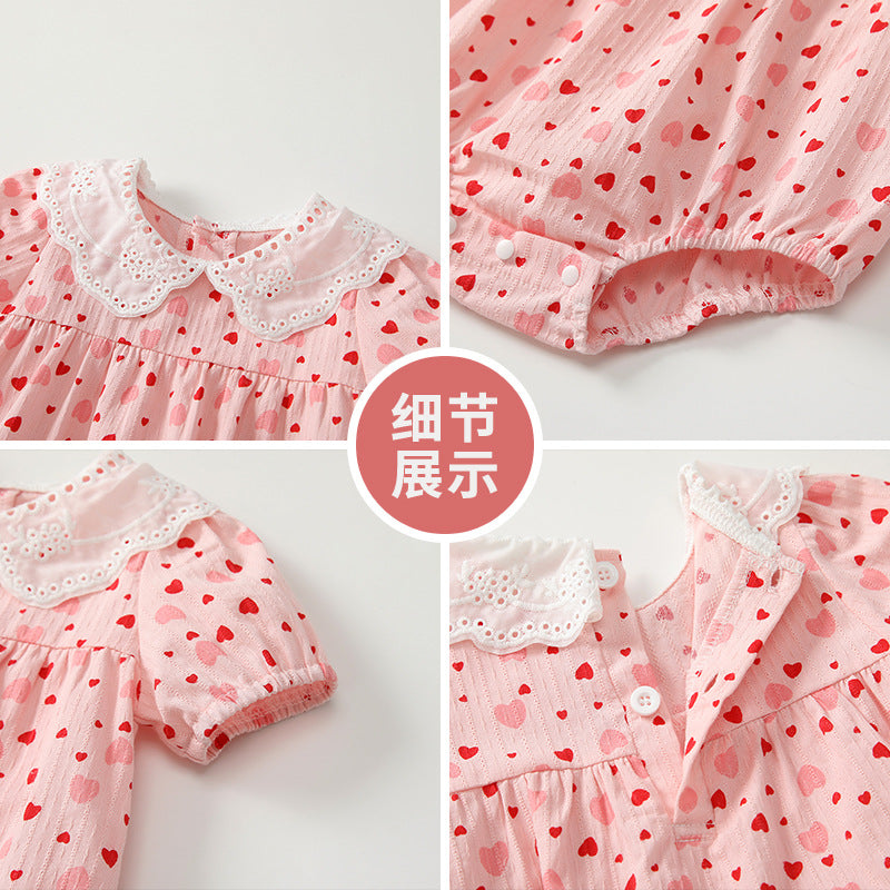 Newborn baby girl's lightweight summer romper - floral print, pure cotton, short-sleeve, snap-crotch bodysuit