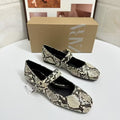 European and american style women's flat shoes - spring new arrivals: fashionable square toe snake print ankle strap mary jane ballet flats
