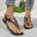 export women's flat flip-flop sandals with metal decorations - new summer casual elastic band beach sandals