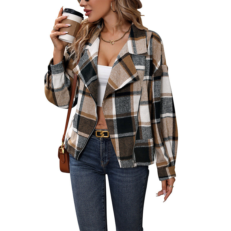 European and American  2025 new autumn and winter  casual retro polished cardigan lapel plaid European and American women's coat