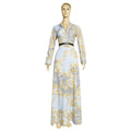 Fashion cross-border supply  plus size women's long skirt with belt african clothing printing chiffon dress