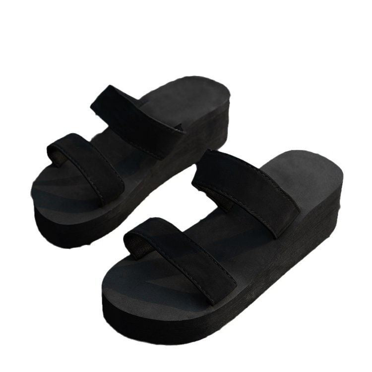Plus size platform wedge slippers for women,  summer new open-toe double strap outdoor beach sandals - wholesale
