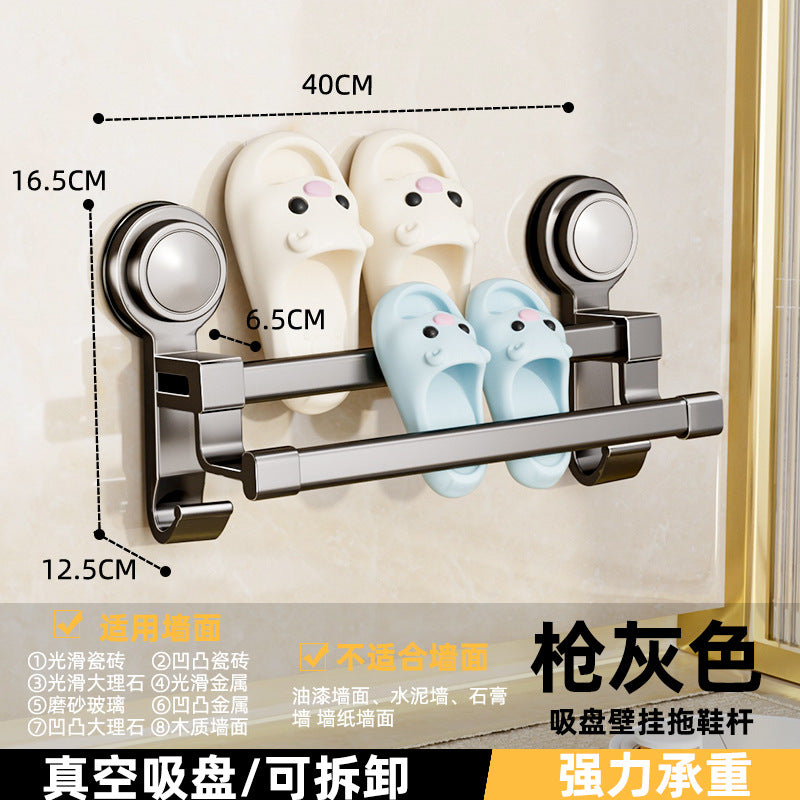 Suction cup slippers double pole punch-free bathroom toilet storage handy gadget wall-mounted drain home slipper rack