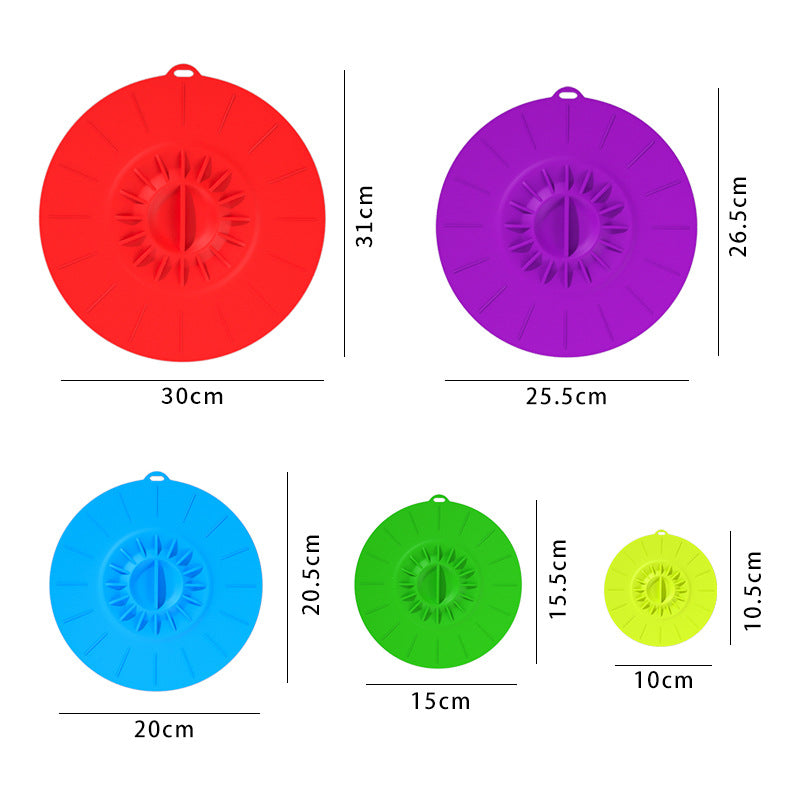 hot-selling five-piece set of silicone fresh-keeping lids, household pot lids, sealed fresh-keeping pot and bowl lids, anti-overflow sealed silicone lids