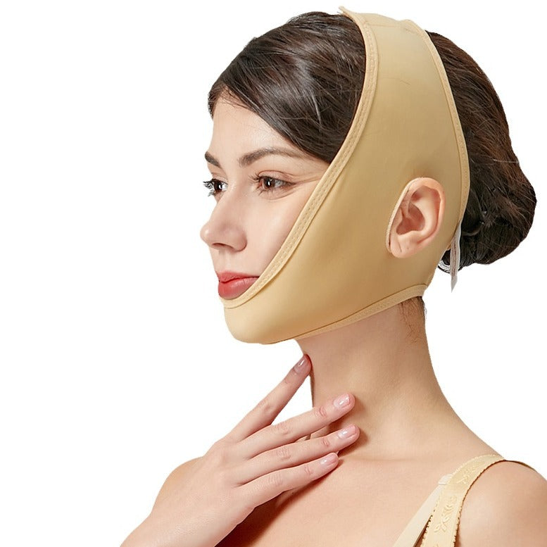 Customized cheekbone sculpting post-op face mask - v-line, nasolabial fold, chin shaping headgear - women's face slimming elastic band