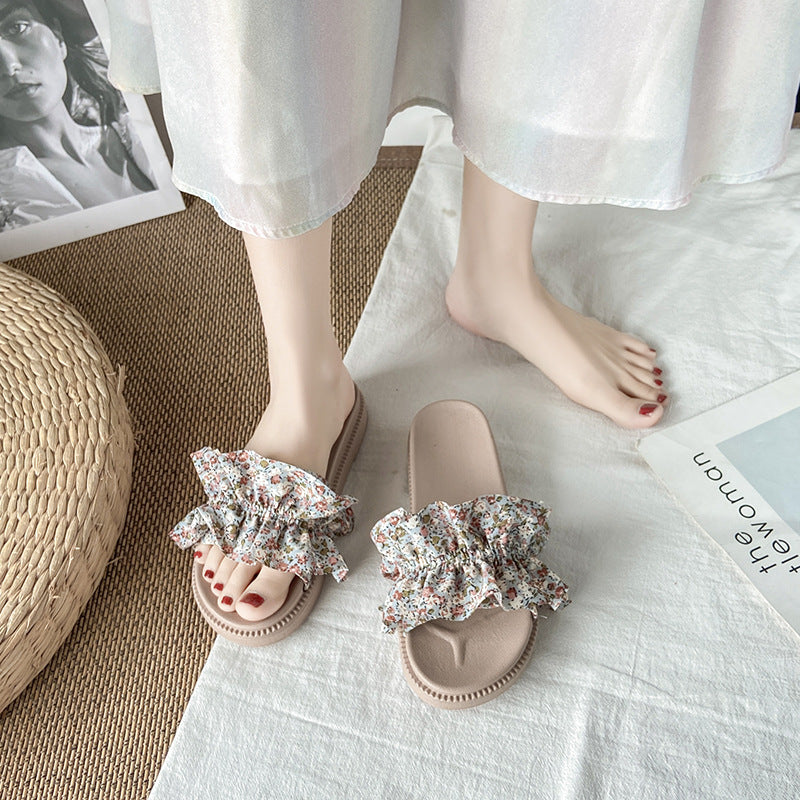 Floral print women's sandals - fairycore style, summer outdoor wear, trendy ins style, 2024 new fashion, height increasing platform beach sandals