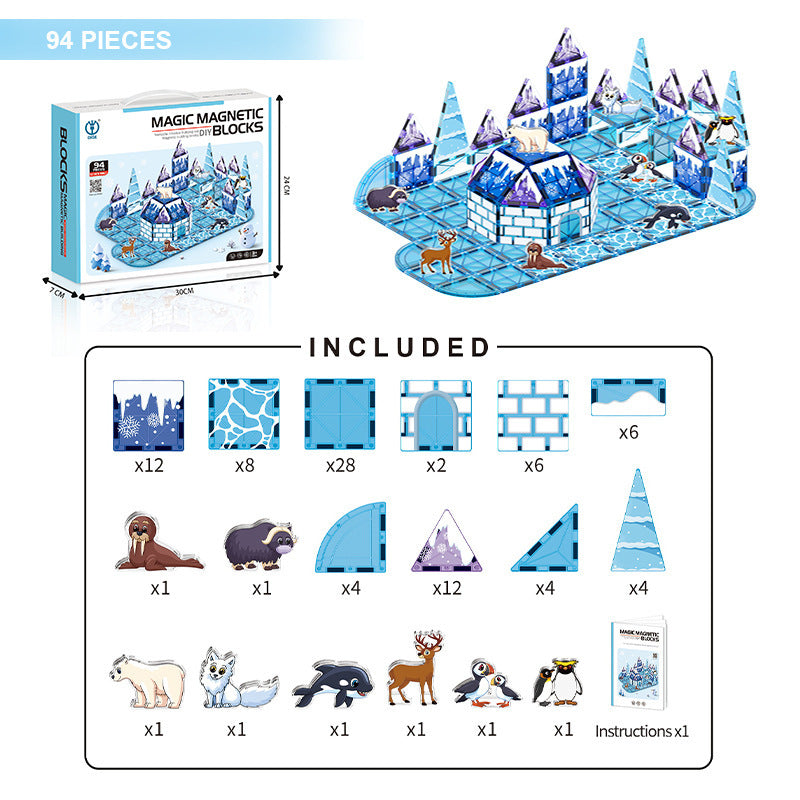 Kids educational diy painted diamond pattern magnetic track building blocks baby puzzle puzzle magnetic sheet square castle toy