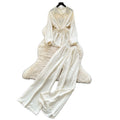 Light mature style wear women's summer wear sense of design drawstring straps waist long sleevesshirt high waist wide leg straight-leg pants suit