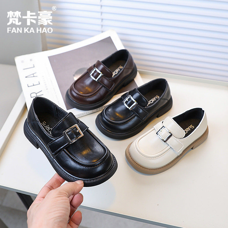 Vancahao kids' british style black leather loafers -  spring/autumn new collection - girls' fashion slip-ons