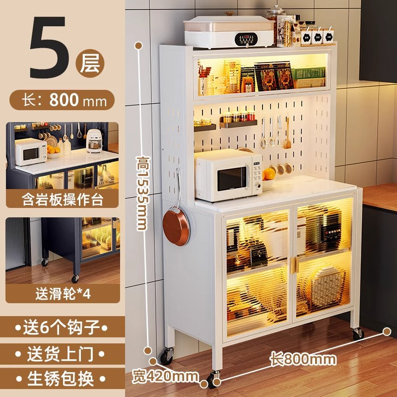 Kitchen multi-tier sideboard floor cabinet multifunctional storage rack microwave oven oven steel storage cabinet household storage cabinet