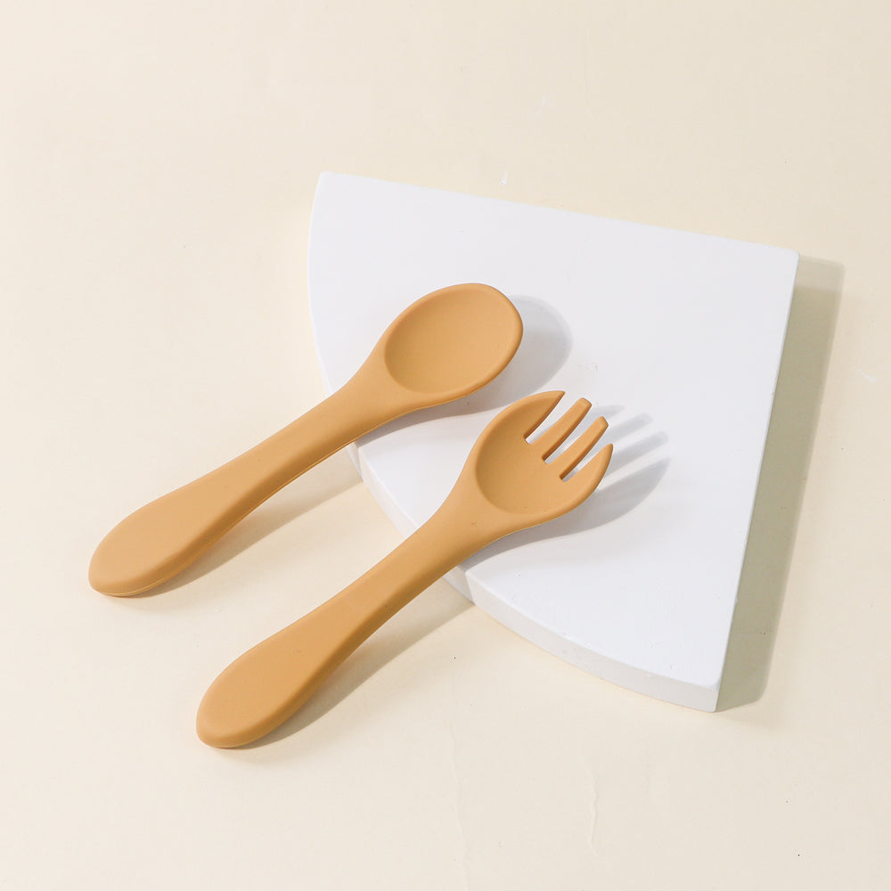 Kids' silicone fork and spoon set - baby food feeding utensils, infant training set, wholesale baby & maternity supplies
