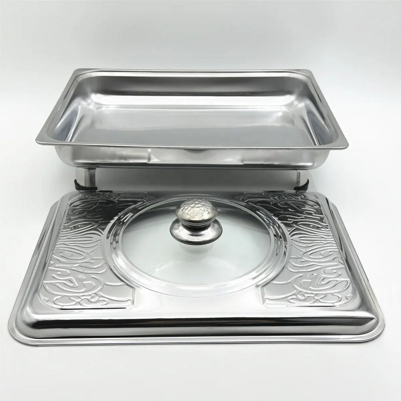 new printing stainless steel combination cover four-legged dining stove restaurant hotel square straight edge buffet stove wholesale