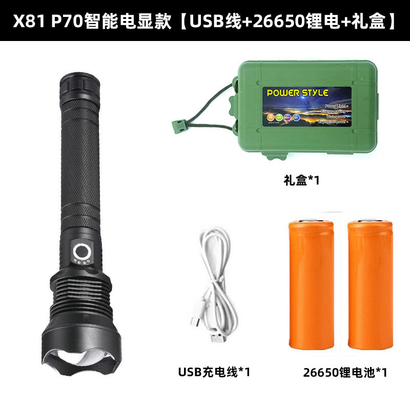 Cross-border XHP50 strong light flashlight USB charging aluminum alloy multi-function outdoor telescopic zoom waterproof flashlight