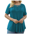 summer european and american cross-border new women's plus size short sleeve pullover lace pleated t-shirt with waist tie