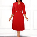 D3123 european and american women's clothing  autumn new arrival solid color elegant blazer collar pleated lapel export dress