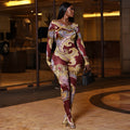 European and american style cross-border new women's printed versatile fashionable comfortable jumpsuit slim fit long sleeve crew neck bodysuit trendy