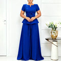D3371 european and american cross-border summer elegant fashion plus size short sleeve ruffle top casual wide leg pants set