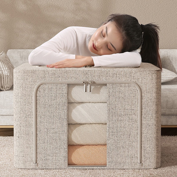 Real cotton and linen thickened clothes storage box Fabric clothing finishing box Foldable household goods large-capacity Baina box