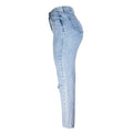 Amazon  jeans women's new arrival hot selling plaidcasual washed hole light color jeans