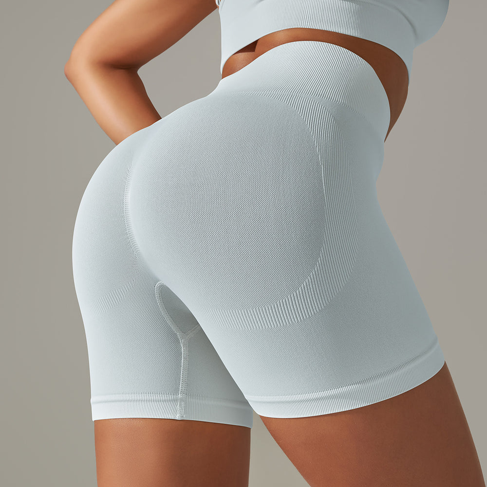 seamless tight pure color peach hip lifting high waist body shaping yoga shorts sports running fitness three-quarter pants for women