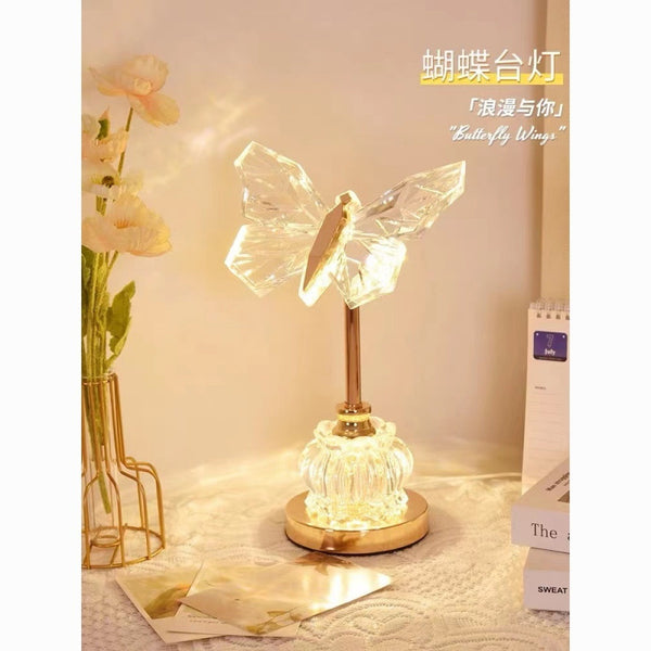 Crystal glass table lamp bedside lamp bedroom bedside light luxury romantic butterfly night lamp advanced master bedroom atmosphere lamp