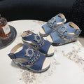 Plus size wedge heel denim peep-toe sandals -  new fashion, comfortable, versatile, rhinestone high heels for export